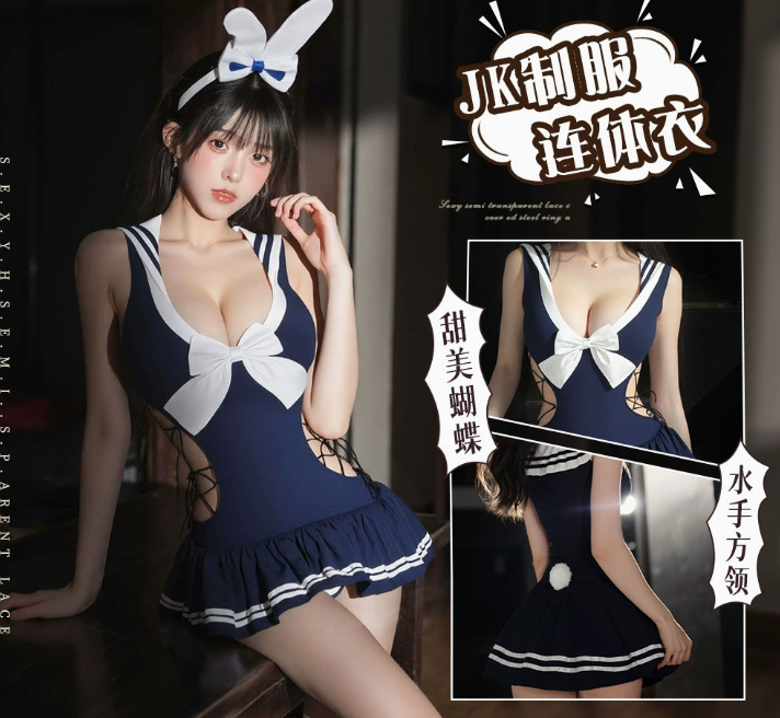 纯欲校园兔女郎制服免脱开档泳衣女绑带连体衣裙15