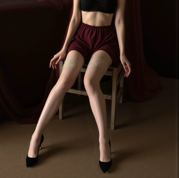油亮长筒丝袜女性感大腿孔雀蕾丝花边薄透美腿过膝硅胶防滑5.3