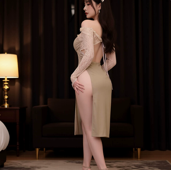 情趣内衣绝欲娇妻抹胸露背连衣裙性感调情裸臀免脱睡衣20